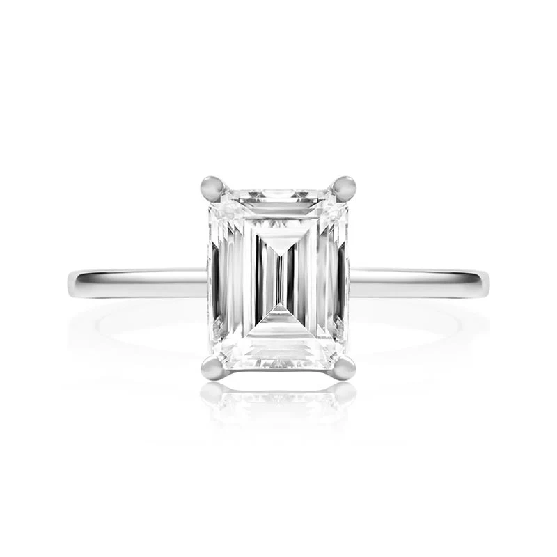 14K White Gold Emerald Diamond Solitaire Engagement Setting