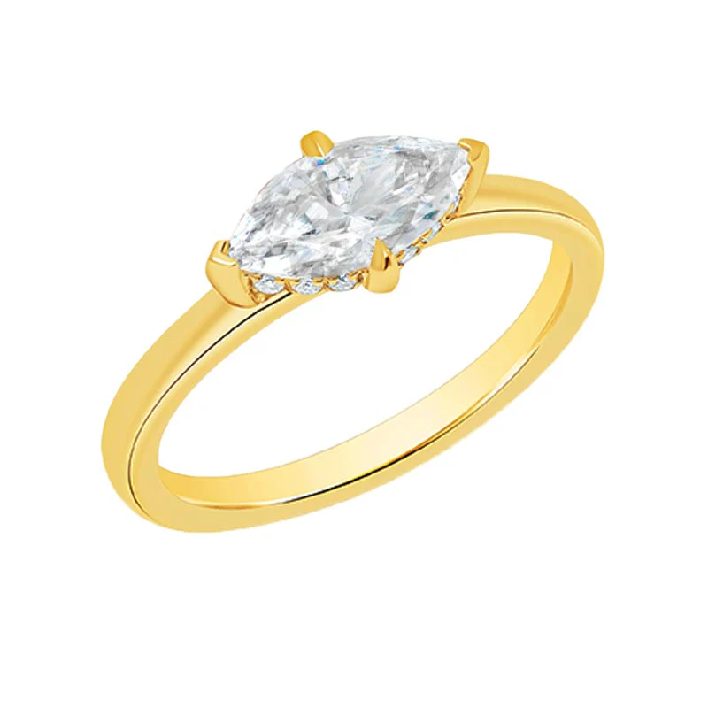 14K Yellow Gold Marquise Diamond With Hidden Halo Engagement Setting