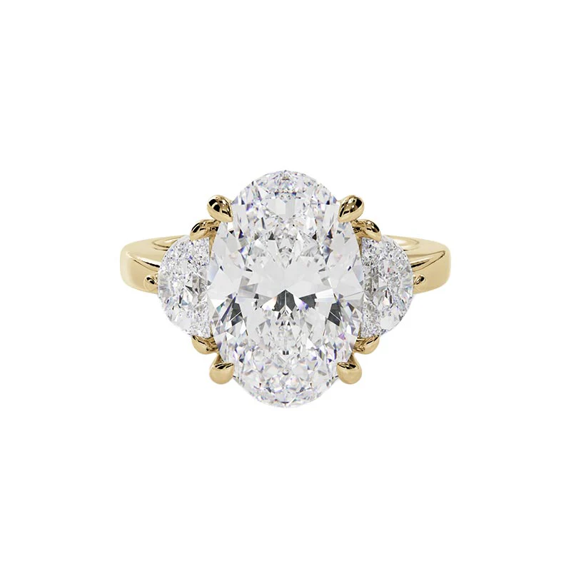 Legacy Three Stone Oval Diamond Wtih Half Moon Side Stones Engagement Setting In 14K Yellow Gold