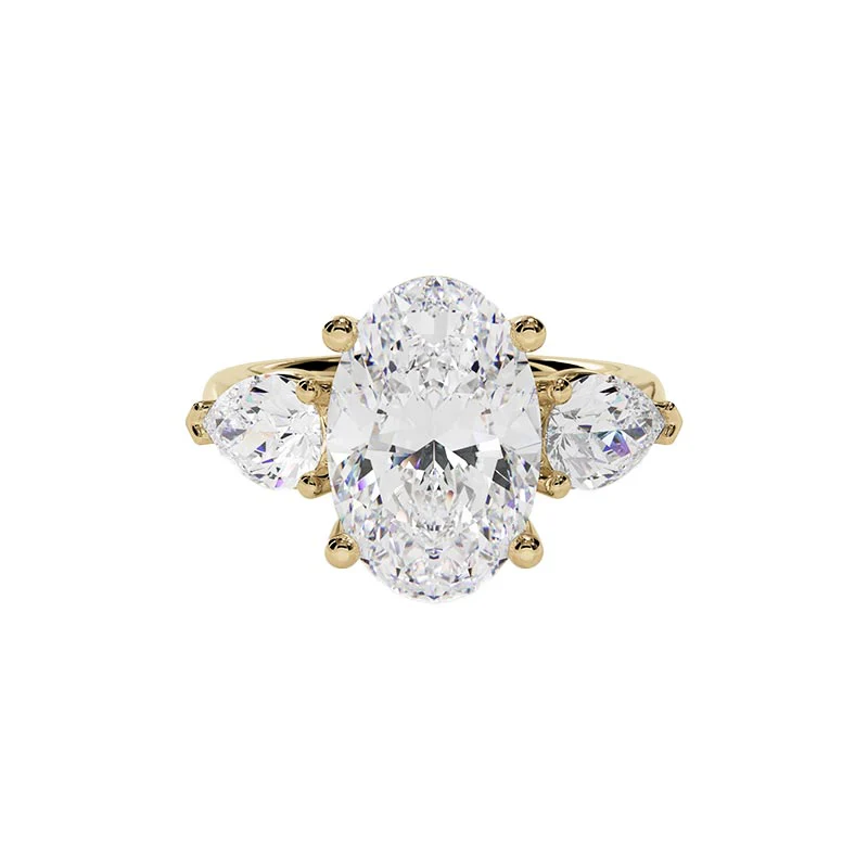 Legacy Three Stone Oval Diamond Wtih Pear Side Stones Engagement Setting In 14K Yellow Gold