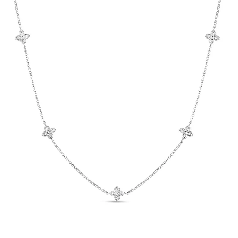 Love In Verona Five Station Flower White Gold Necklace