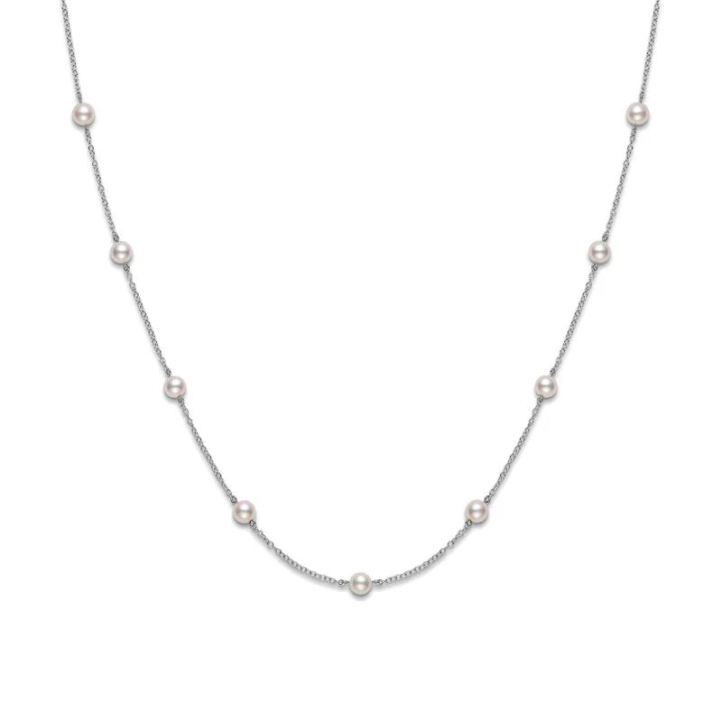 Akoya Cultured Pearl Station Necklace in 18K White Gold