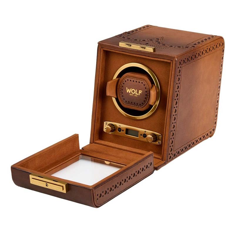 Brogue Single Watch Winder In Burnished Brown