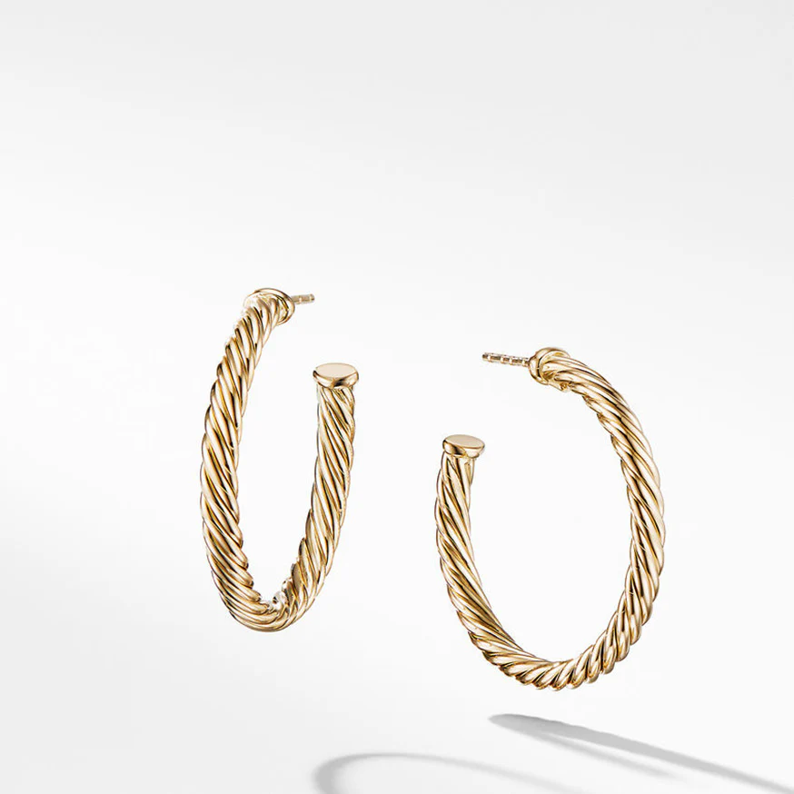 David Yurman Cablespira Hoop Earrings in 18K Yellow Gold, 1"