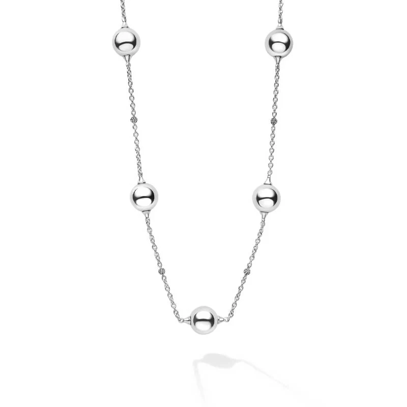 Caviar Bubbly Silver Beaded Station Necklace