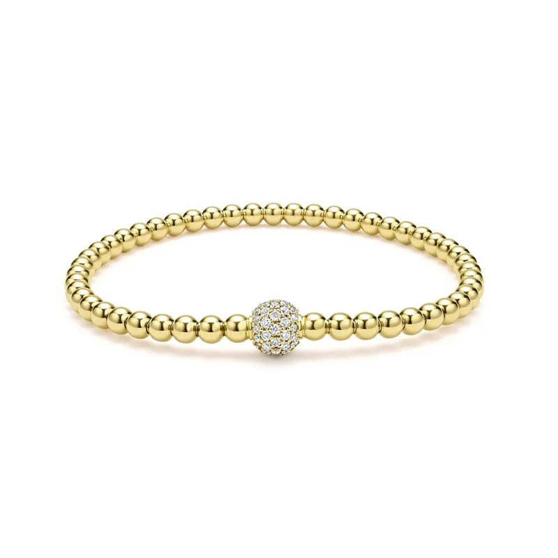 Caviar Gold 18K Gold and Diamond Bead Bracelet, 4mm