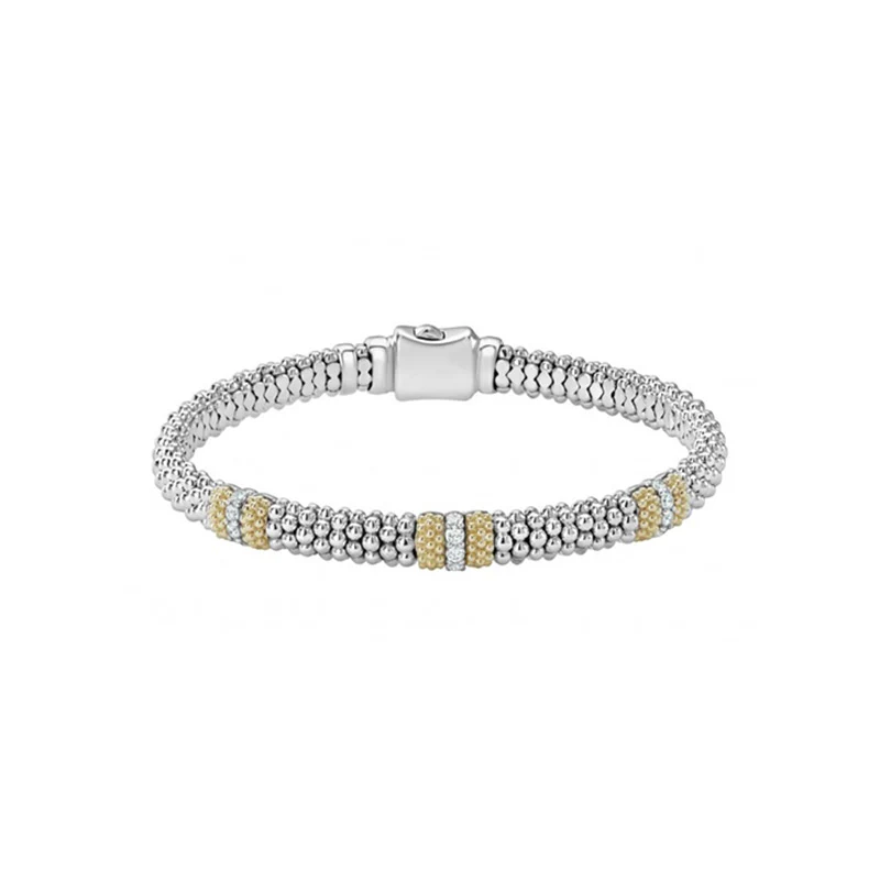Caviar Lux Three Station Diamond Caviar Bracelet, 6mm