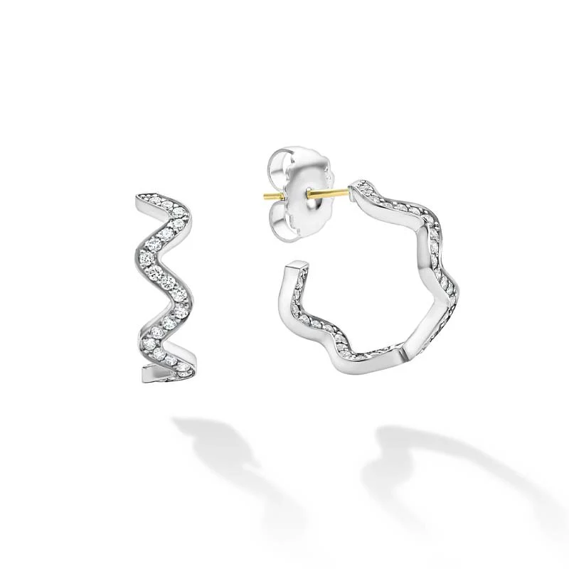Caviar Spark Wave Diamond Hoop Earrings, 20mm