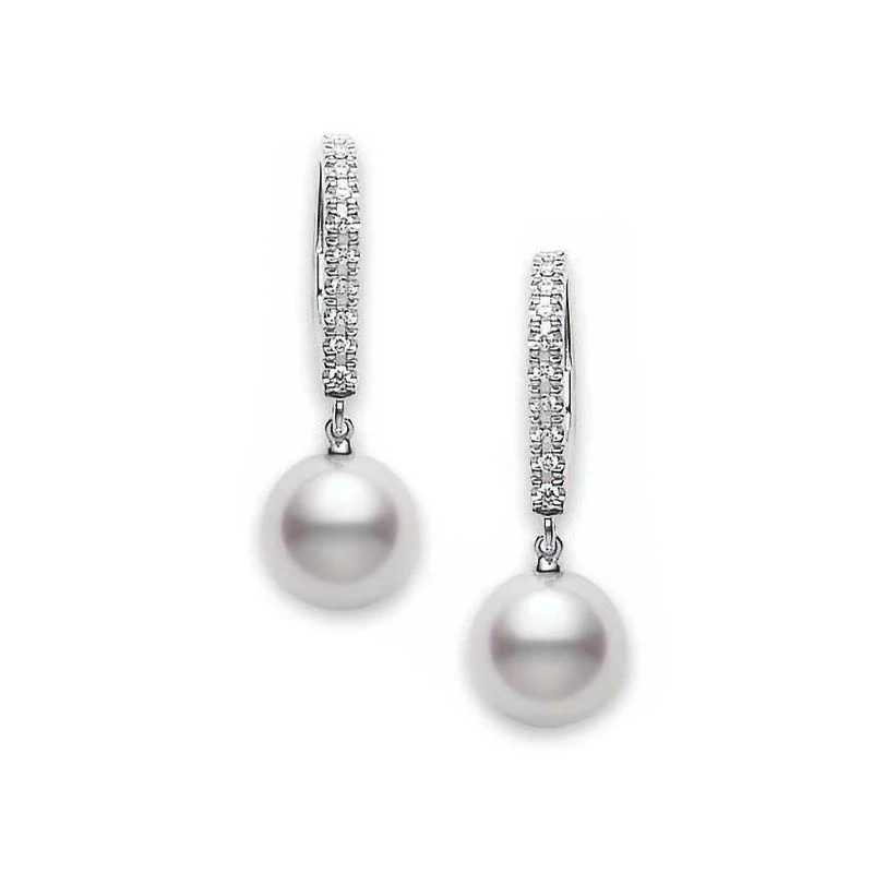 Classic Elegance Akoya Cultured Pearl Lever Back Earrings in 18K White Gold