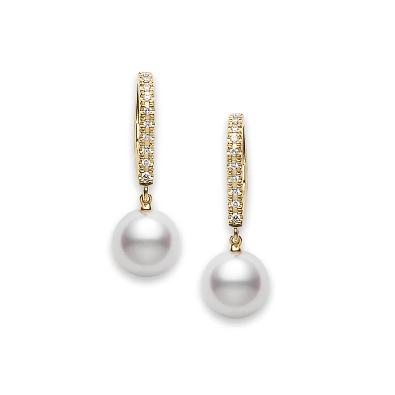Classic Elegance Akoya Cultured Pearl Lever Back Yellow Gold Earrings