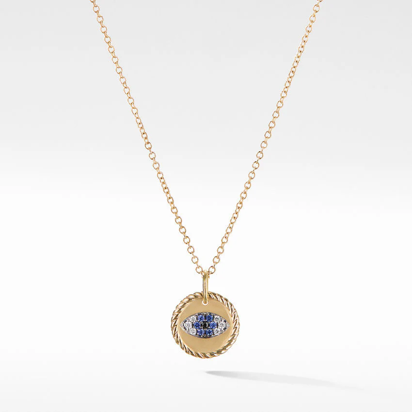 David Yurman Cable Collectibles Evil Eye Charm Necklace with Blue Sapphire and Diamonds
