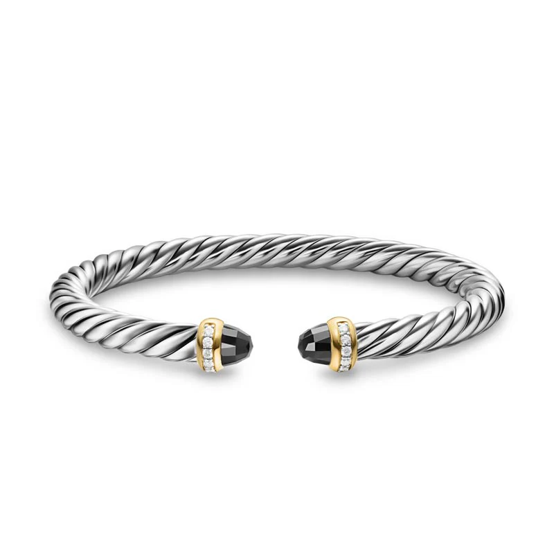 David Yurman Cable Flex Bracelet with 14K Yellow Gold, Black Onyx, and Diamonds, 6mm