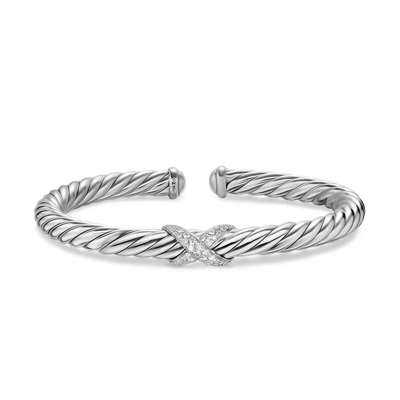 David Yurman Cable Flex X Bracelet in Sterling Silver with Diamonds, 6mm