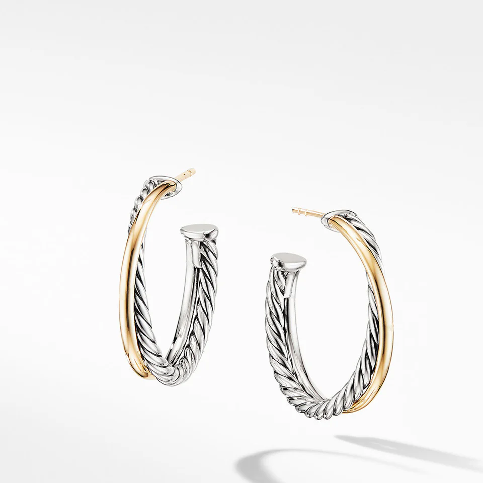 David Yurman Crossover Hoop Earrings with 18K Yellow Gold, 26.5mm