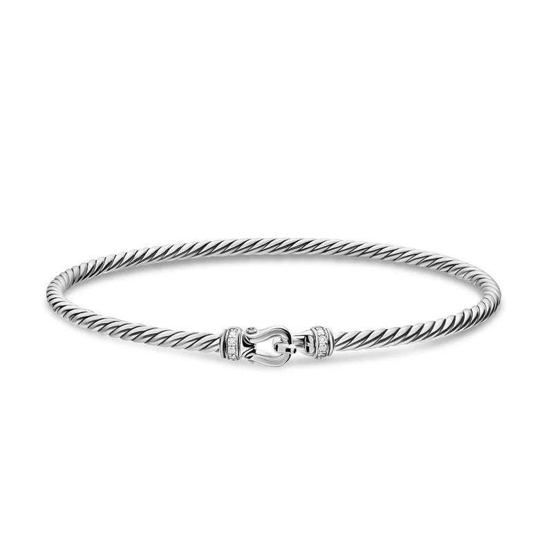 David Yurman Micro Cable Flex Buckle Bracelet with Diamonds, 2.6mm