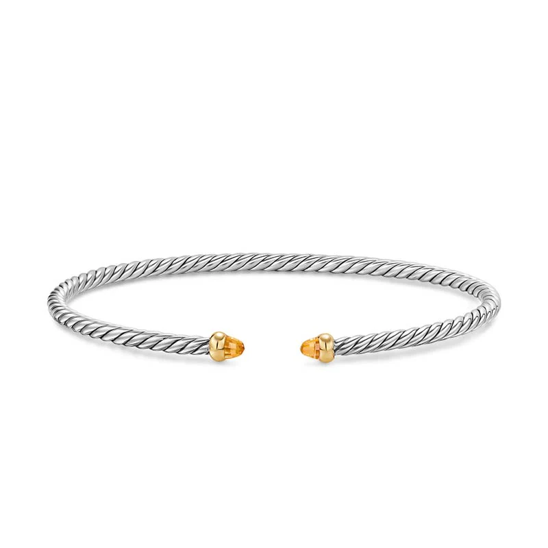 David Yurman Mirco Cable Flex Bracelet with 14K Yellow Gold and Citrine, 2.6mm