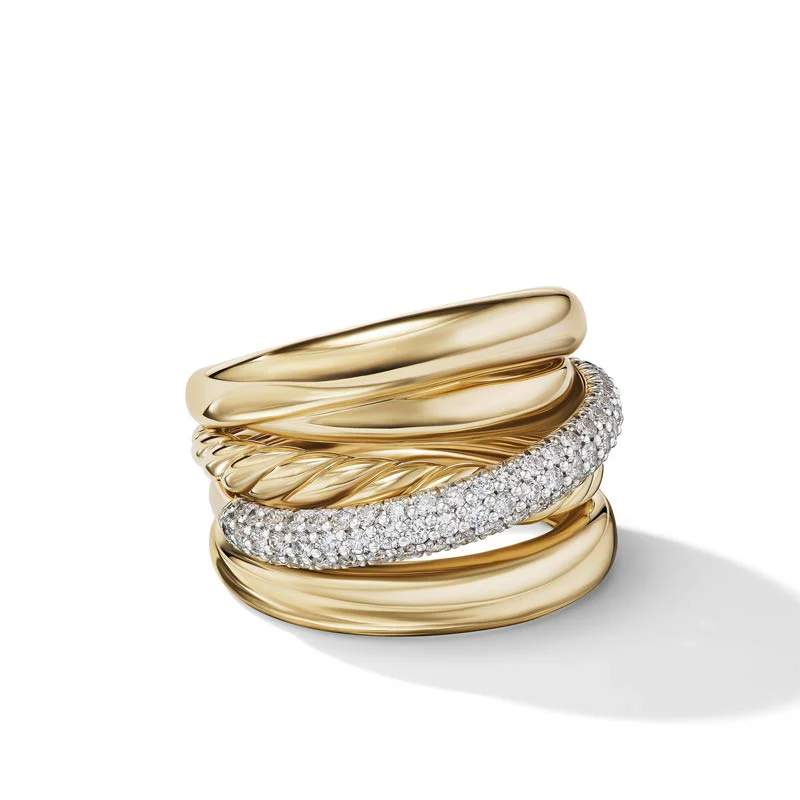 David Yurman Pave Crossover Five Row Ring with Diamonds