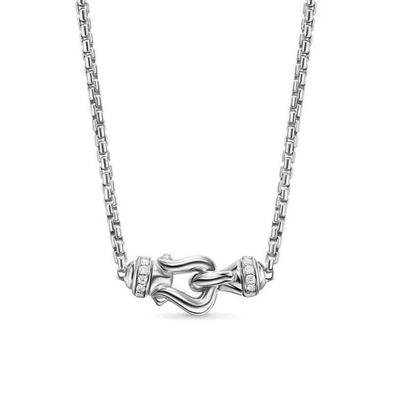 David Yurman Petite Buckle Necklace in Sterling Silver with Diamonds