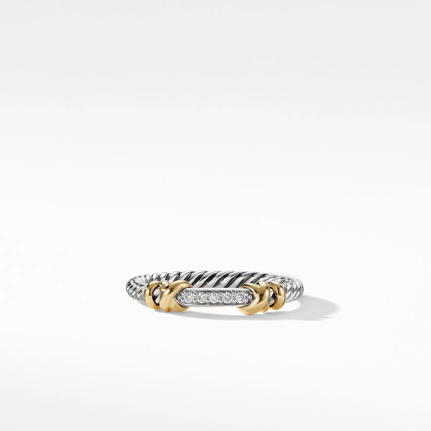 David Yurman Petite Helena Wrap Band Ring with 18K Yellow Gold and Diamonds, 4mm
