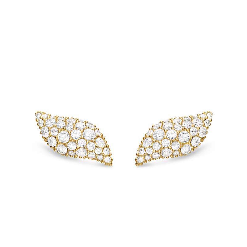 David Yurman Petite Pavé Flute Stud Earrings in 18K Yellow Gold with Diamonds, 10.6mm