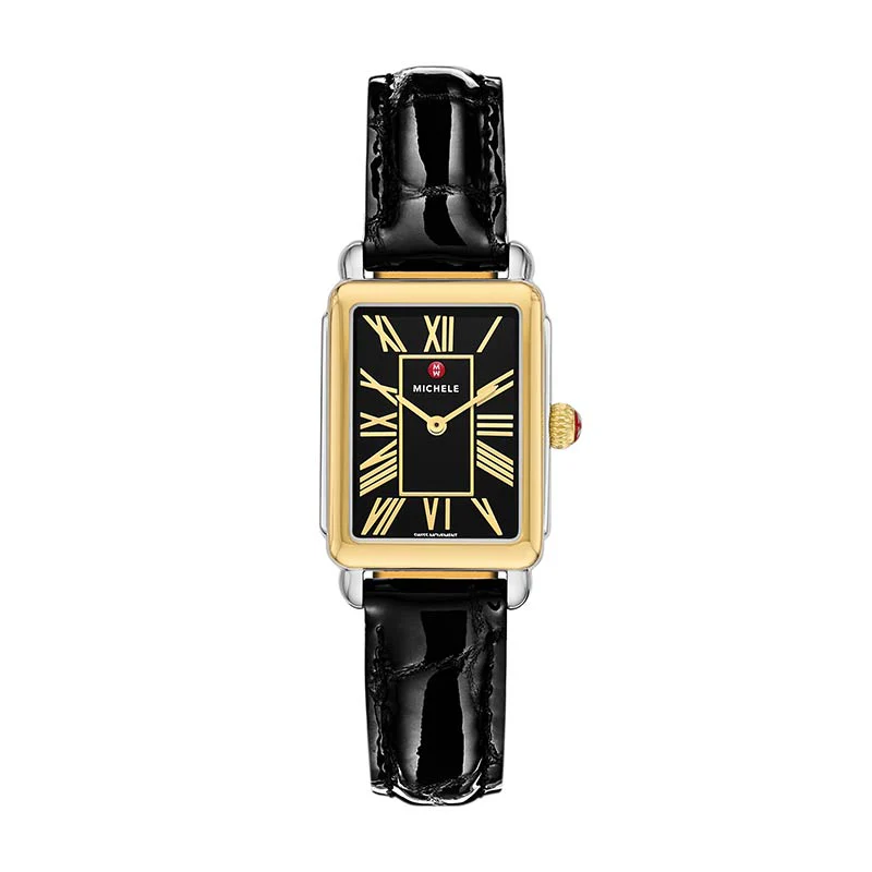 Deco Park Black Leather Watch, 29mm