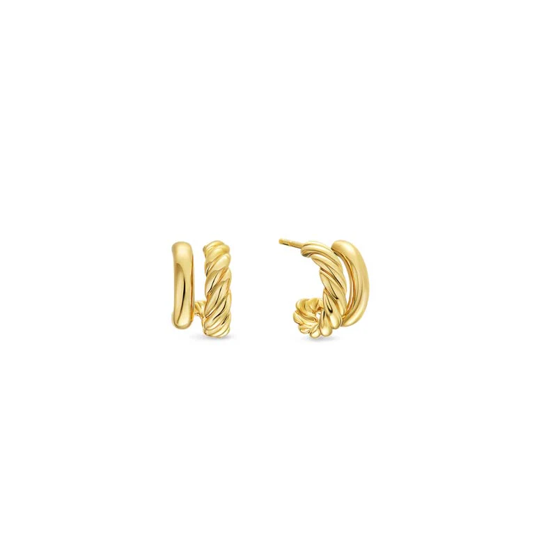 DY Mercer Double Hoop Huggie Earrings in 18K Yellow Gold, 13.5mm