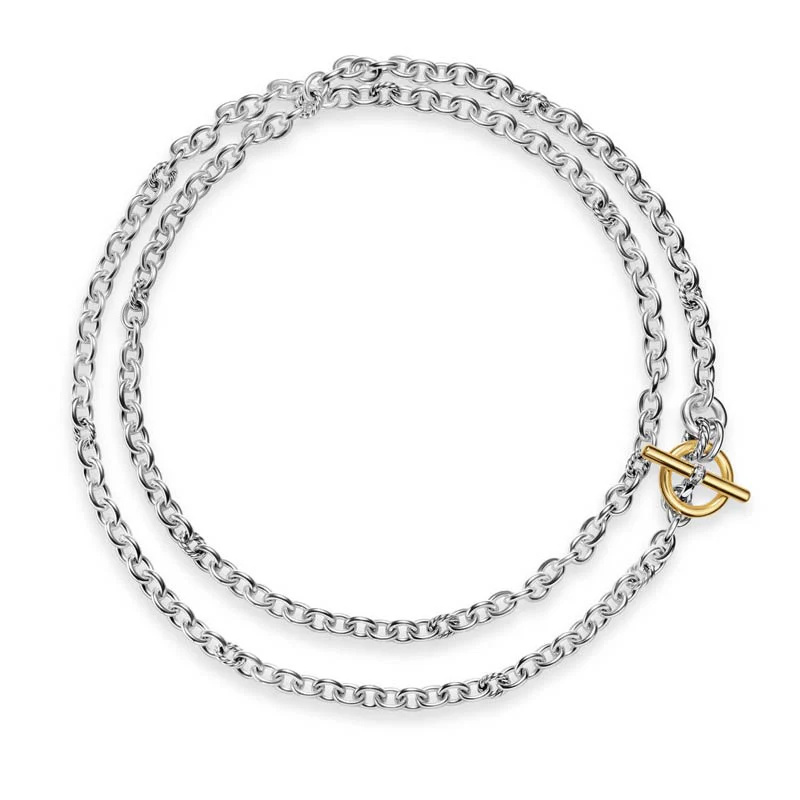 DY Mercer Double Row Toggle Chain Necklace with 18K Yellow Gold and Diamonds, 8mm