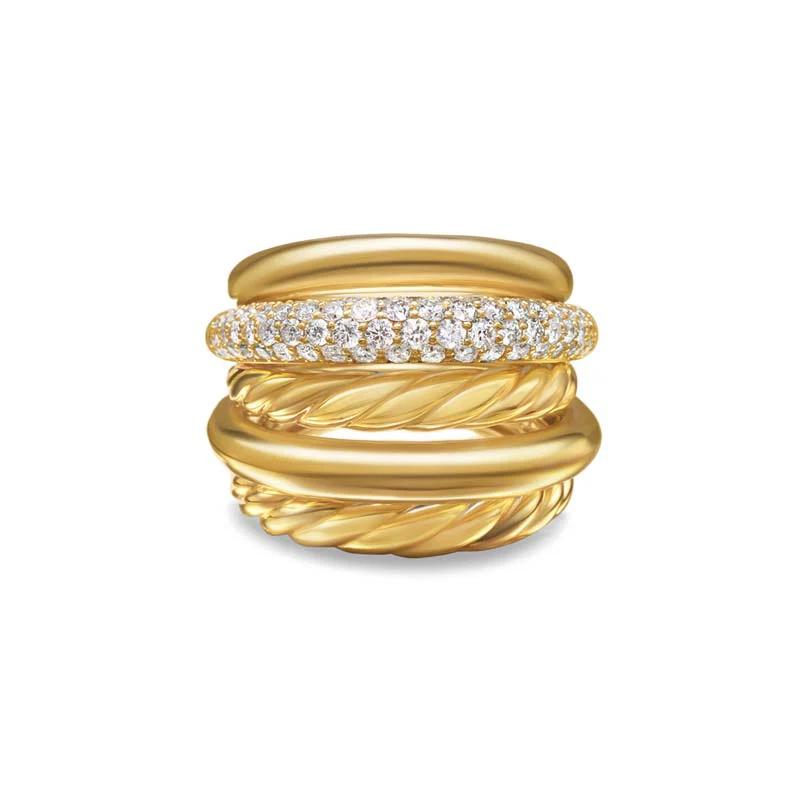 DY Mercer Multi Row Ring in 18K Yellow Gold with Diamonds, 21mm