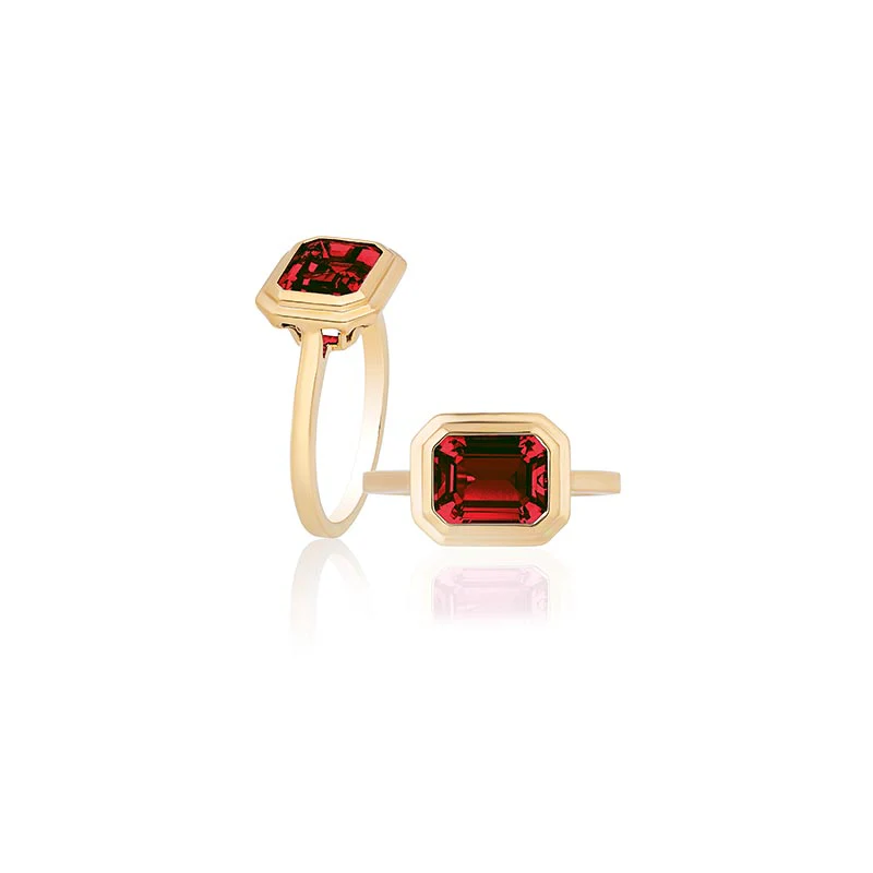 Emerald-Cut Garnet East-West Ring