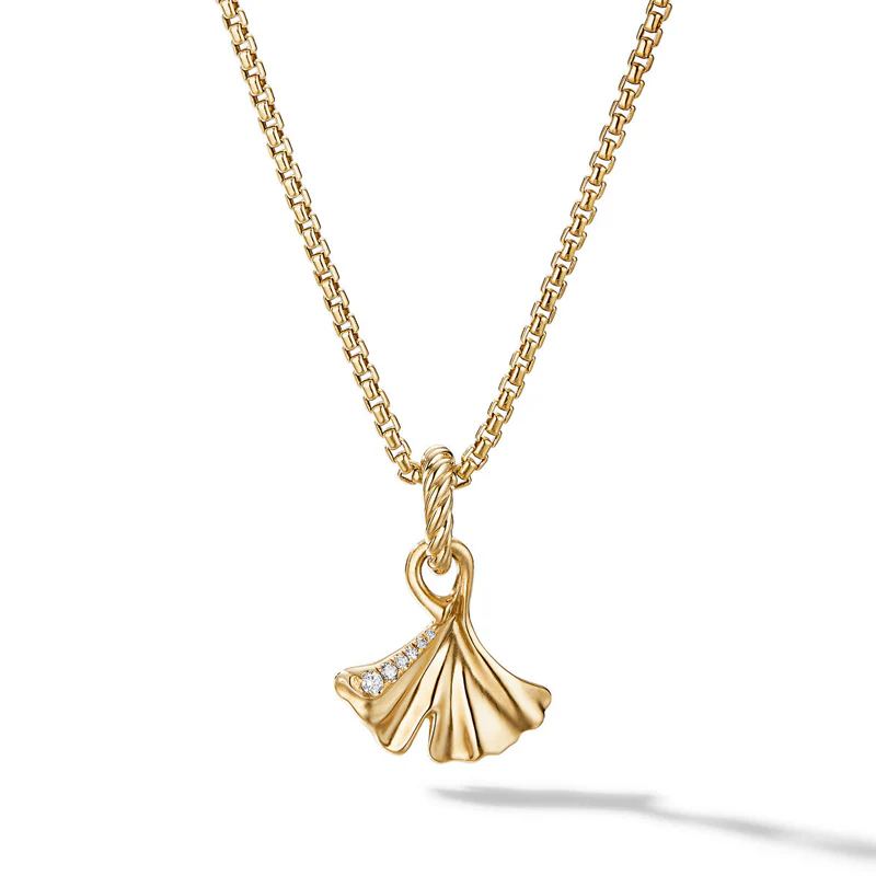 David Yurman Ginkgo Amulet in 18K Yellow Gold with Diamonds, 17mm