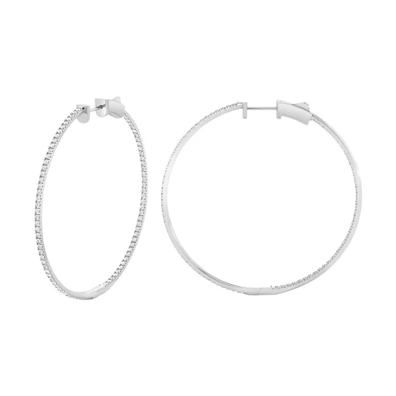 Prima 1.75ct White Gold Inside Outside Diamond Hoops, 2"