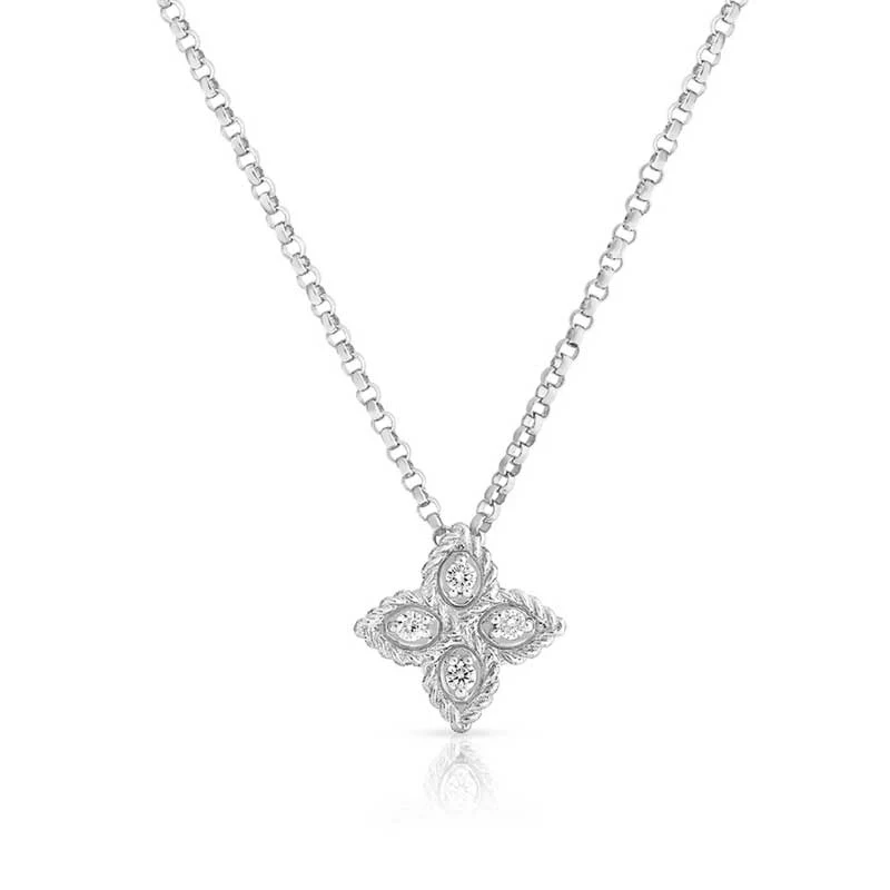 Princess Flower Small Diamond Necklace in White Gold