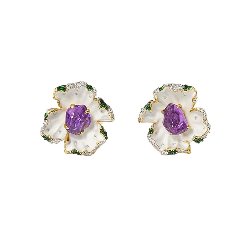 Purple Sapphire Floral Stud Earrings