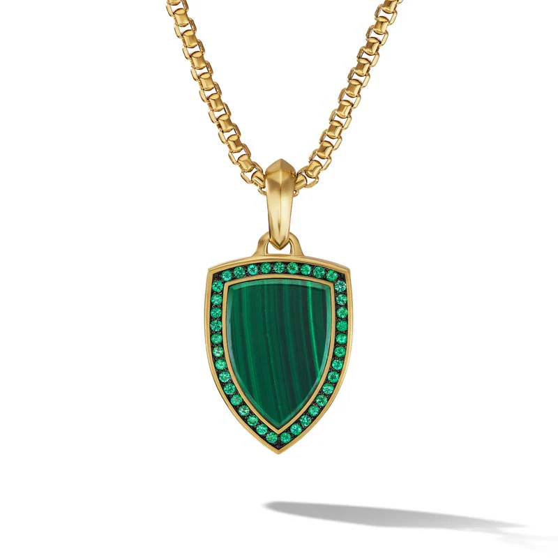 David Yurman Shield Amulet with Malachite and Pave Emeralds, 27mm