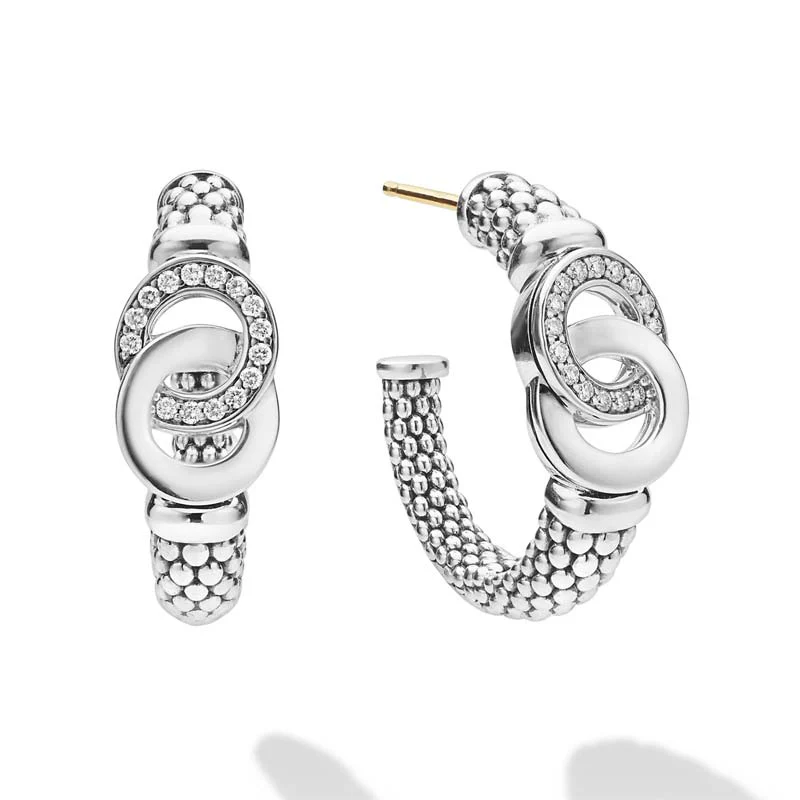 Signature Caviar Silver Interlocking Diamond Hoop Earring