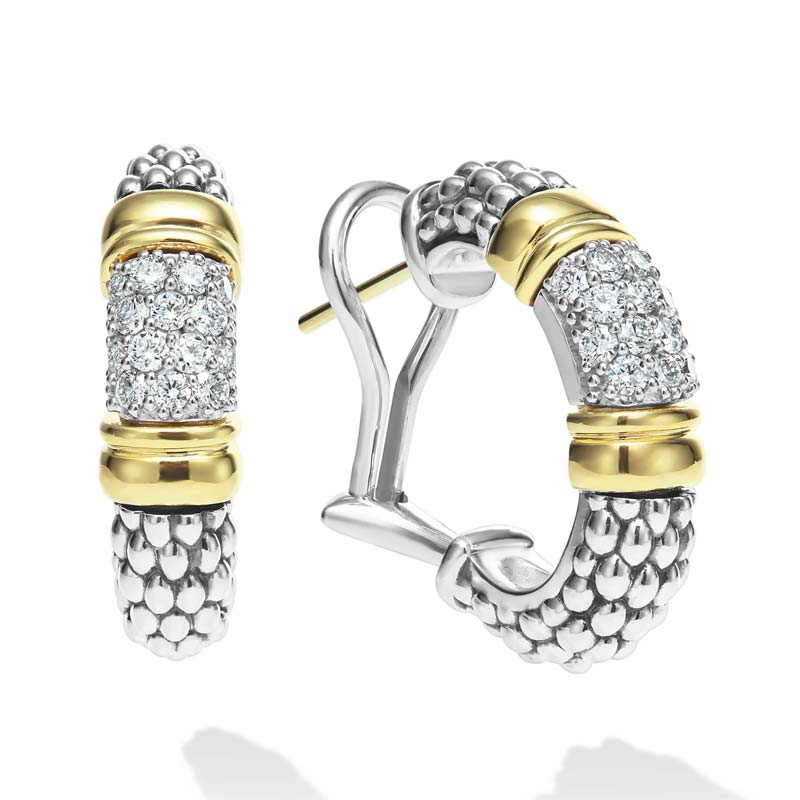 Signature Caviar Two-Tone Caviar Diamond Hoop Earrings, 22mm