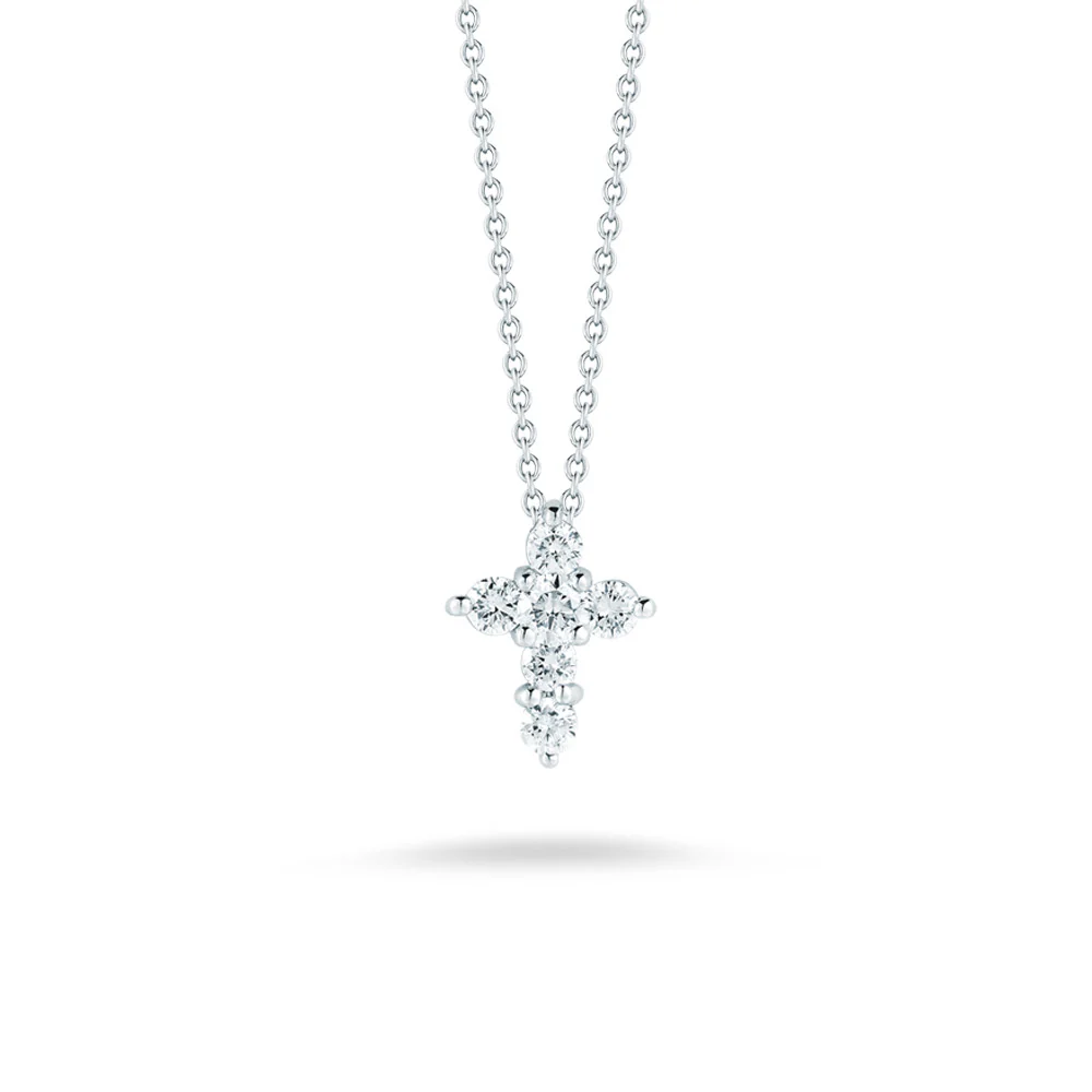 Tiny Treasures Mini Diamond Cross Necklace in White Gold