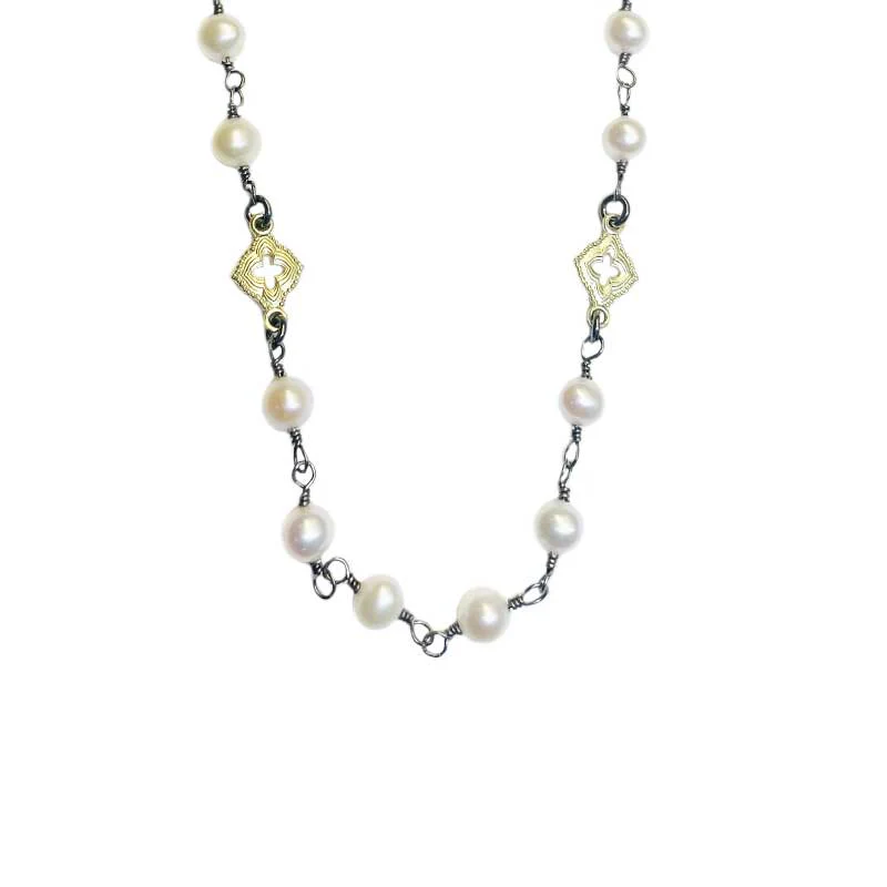 Wired Pearl Necklace with Open Scroll Stations