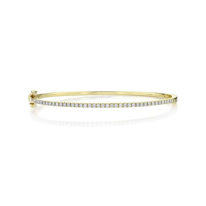 Yellow Gold Diamond Oval Bangle with Hinge Closure